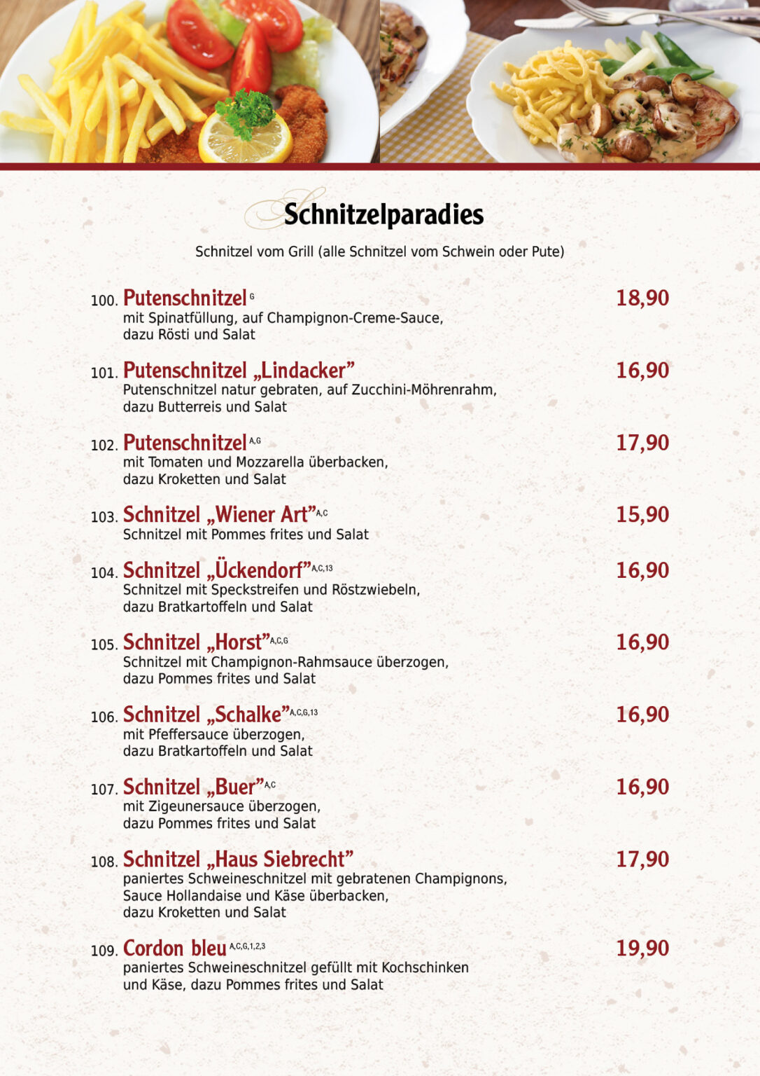 Speisekarte - Haus Siebrecht
